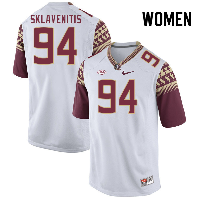 Women #94 George Sklavenitis Florida State Seminoles College Football Jerseys Stitched-White - Click Image to Close